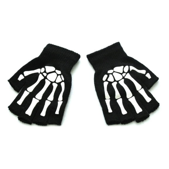UNTERING Half-Finger Gloves Toddler Kids Halloween Cosplay Skeleton Skull Half Finger Gloves Glow Fingerless Winter Mittens