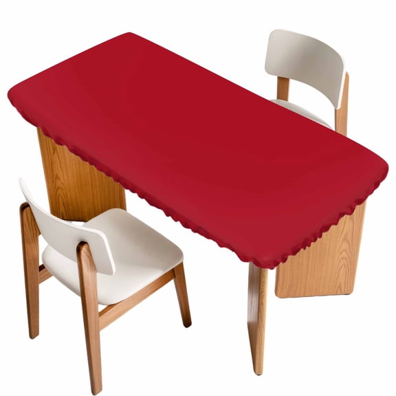 Pure Red Table Cloths for 5 Foot Rectangle Tables, Simple Solid Color Patio Waterproof Elastic Fitted Tablecloths, Washable Rectangular Table Cover for Camping