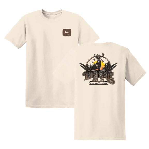 John Deere Mens Deer Buck Sunset Tshirt in Latte/Beige - Medium