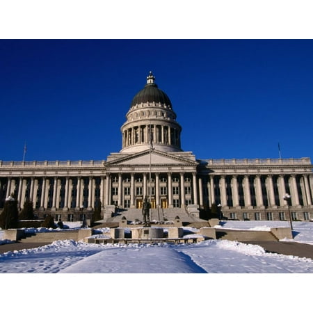 Snow in Front of State Capitol Building, Salt Lake City, Utah, USA Print Wall Art By Stephen