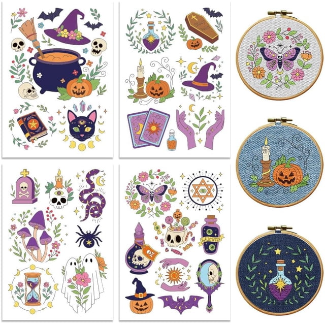 Water Soluble Embroidery Patterns with Color for Beginners 4 Sheets with 26pcs Wash Away Embroidery Pattern Stabilizer for Hand Sewing Women Adults