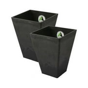 Algreen  Valencia 10 in. by 13 in. Height 2 Square Taper Planters with Watering Trays, Black - Pack of 2