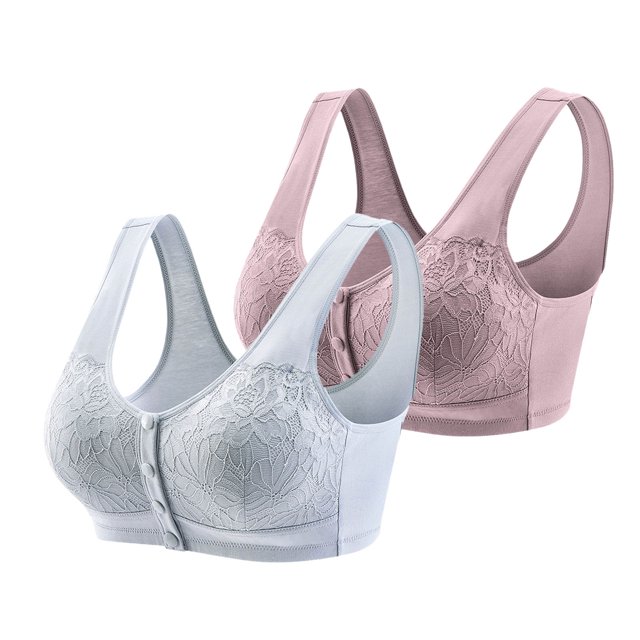 Mareep Everyday Bras for Women -2PC Woman's Solid Color Lace Front Buckle Elastic Style Large Size Bra Without Steel Rim Lounge Lingerie Breathable