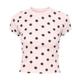 thumbnail image 2 of SAWOBUUN Women Cute Polka Dot T Shirt Short Sleeve Slim Stretch Crew Neck Trendy Summer Top, 2 of 7