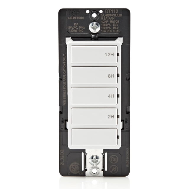 Interruptor temporizador de cuenta regresiva Leviton DT112-1LW para luces de 15 A