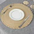 thumbnail image 4 of Beige Round Braided Placemats with Woven Lace Edge, 15 Inch Farmhouse Style Placemat for Table Decor, Heat Resistant Durable Table Mats, 4 of 14