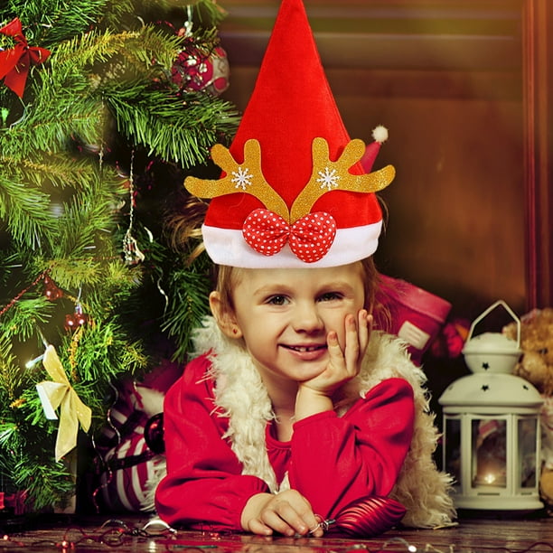 Ganfancp Divertidos Gorros de Navidad con Renos para Los Niños Sombrero de Santa, Renos Sombrero de Navidad, Más Grueso Rojo Recién Nacido Sombrero de Santa para Los Niños Niño Niña Primera Navidad O
