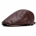thumbnail image 4 of BELTNOV Men's Leather Flat Cap Vintage Ivy Newsboy Driving Hat Adjustable Faux Leather Golf Cabbie Hat for Fall Brown, 4 of 5