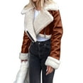 thumbnail image 3 of Womens Leather Jacket Faux Fur Moto Jacket Winter Trench Coat Cropped Shearling Jacket Light Coffee S, 3 of 9