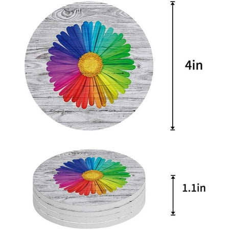 

KXMDXA Colorful Daisy on Retro Wooden Board Set of 6 Round Coaster for Drinks Absorbent Ceramic Stone Coasters Cup Mat with Cork Base for Home Kitchen Room Coffee Table Bar Decor