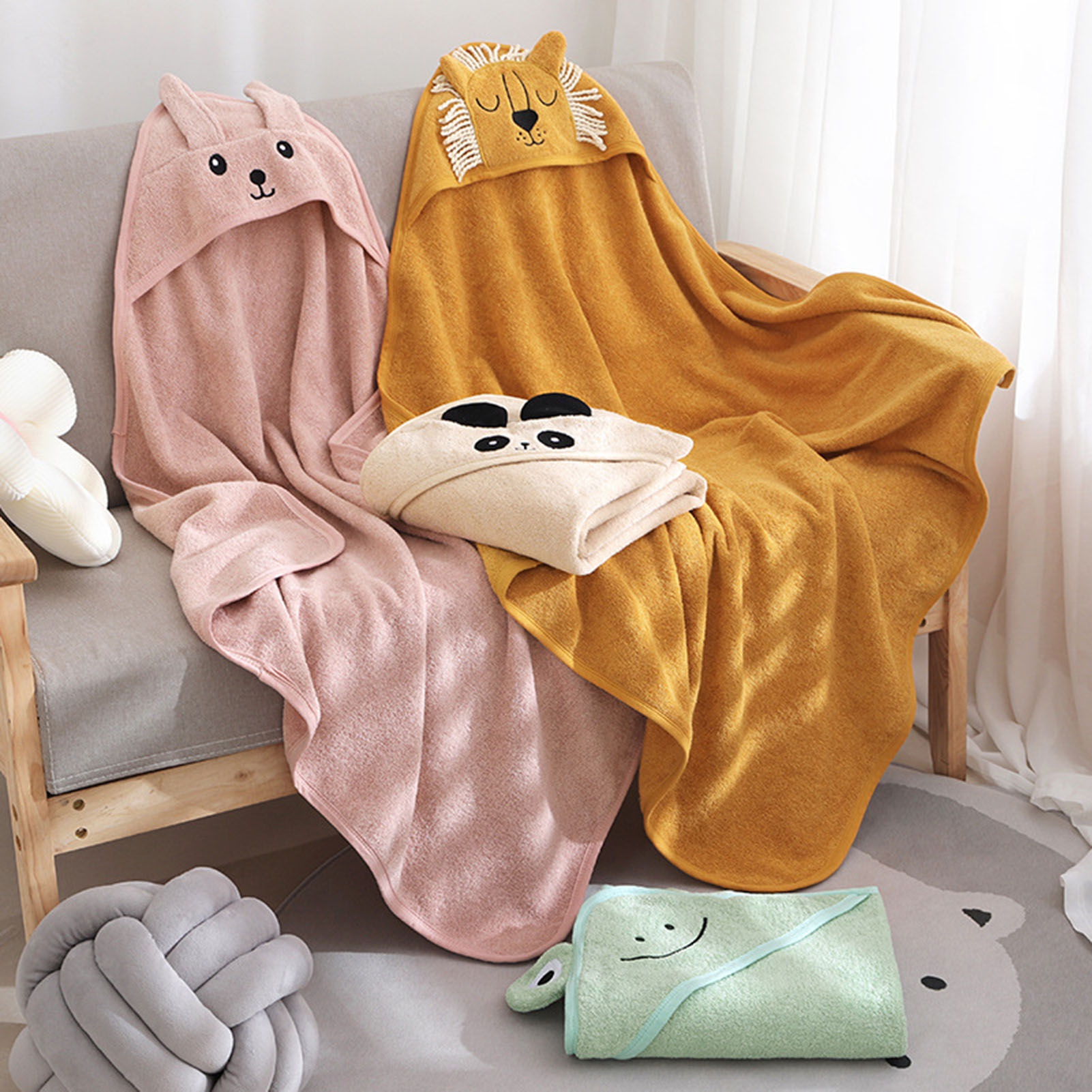 DGROEE Hooded Baby Towel Cartoon Shape Cotton Soft and Absorbent Bath