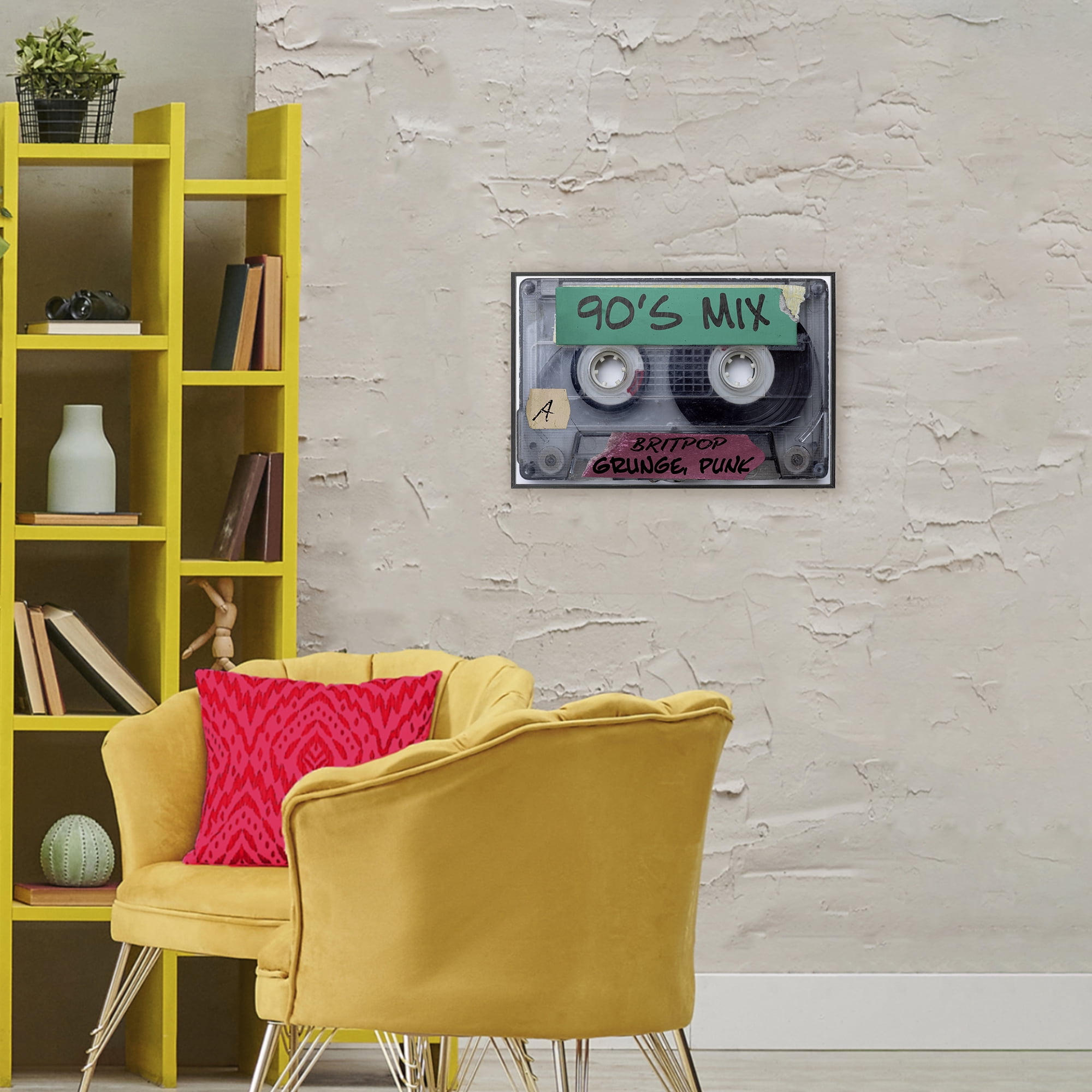 Stupell Industries Retro 90s Mix Cassette Black Framed Giclee Art, design by Annabelle Hall