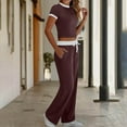 thumbnail image 2 of Kaemgyyd Women's 2 Piece Outfits Casual Slim Short Sleeve Crewneck Tops and High Waist Drawstring Pants Spring Trendy Clothing, 2 of 6