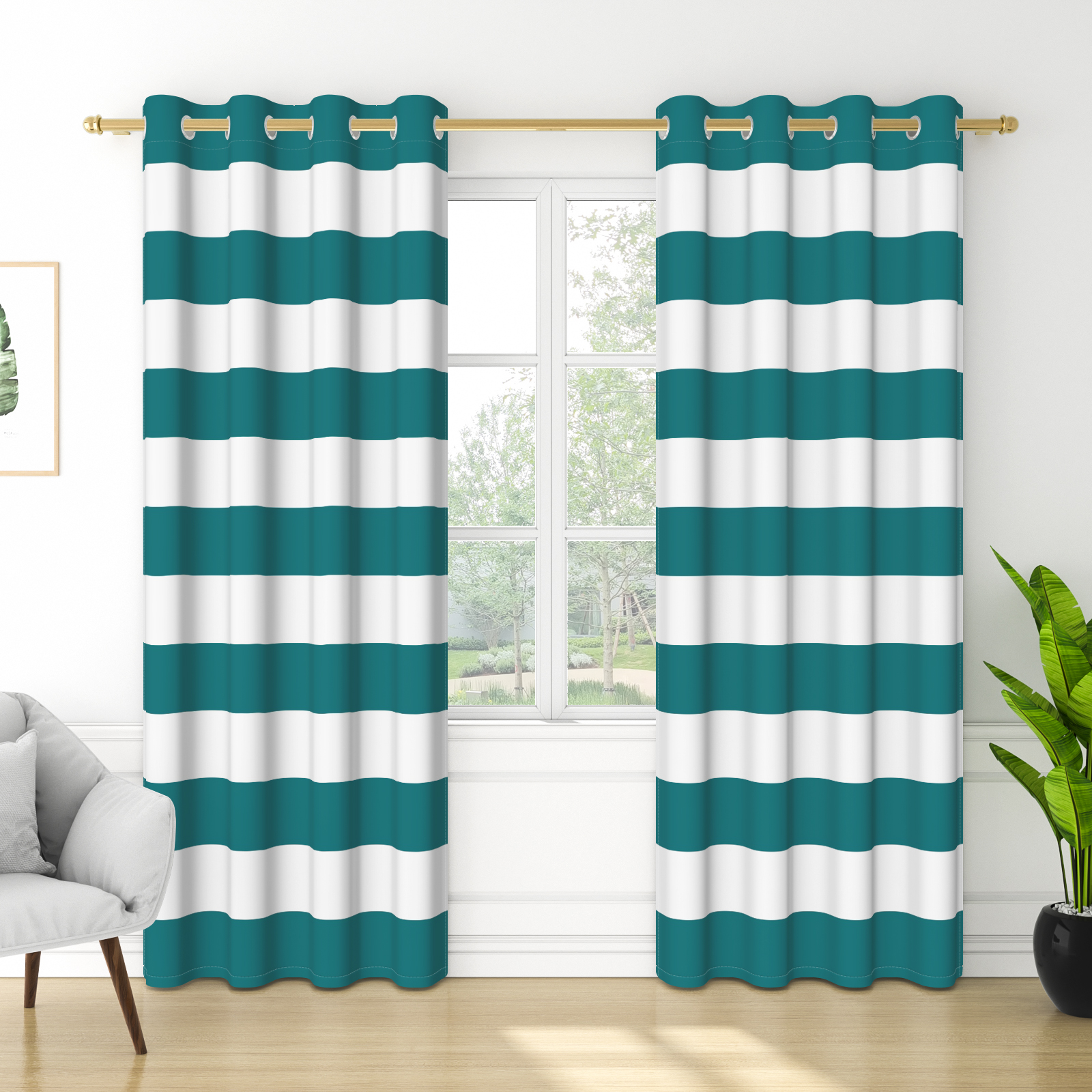 Nanqianyi Dark Blue White Striped Blackout Curtains for Bedroom Living Room, 52"W x 63"L, Thermal Insulated Grommet Window Drapes 2 Panels