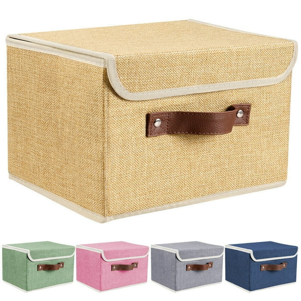 Small Storage Boxes with Lids 2 Pack Linen Collapsible Cube Storage