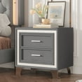 thumbnail image 4 of CoSoTower Mid Century Vintage Nightstand with Silver Glitter Strip Decor and Metal Legs, Velvet Bedside Table with 2 Drawers, Fully Assembled Except Legs and Handles, Gray, 4 of 9