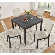 Noble House Modern 5-Piece Dining Set for 4, Square Dining Table with Upholstered Chairs, Antique Black Beige