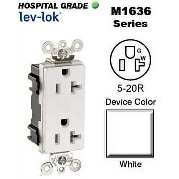 Leviton M1636-HGW 5-20R Lev-Lok Decora Plus Duplex Receptacle Hospital - White
