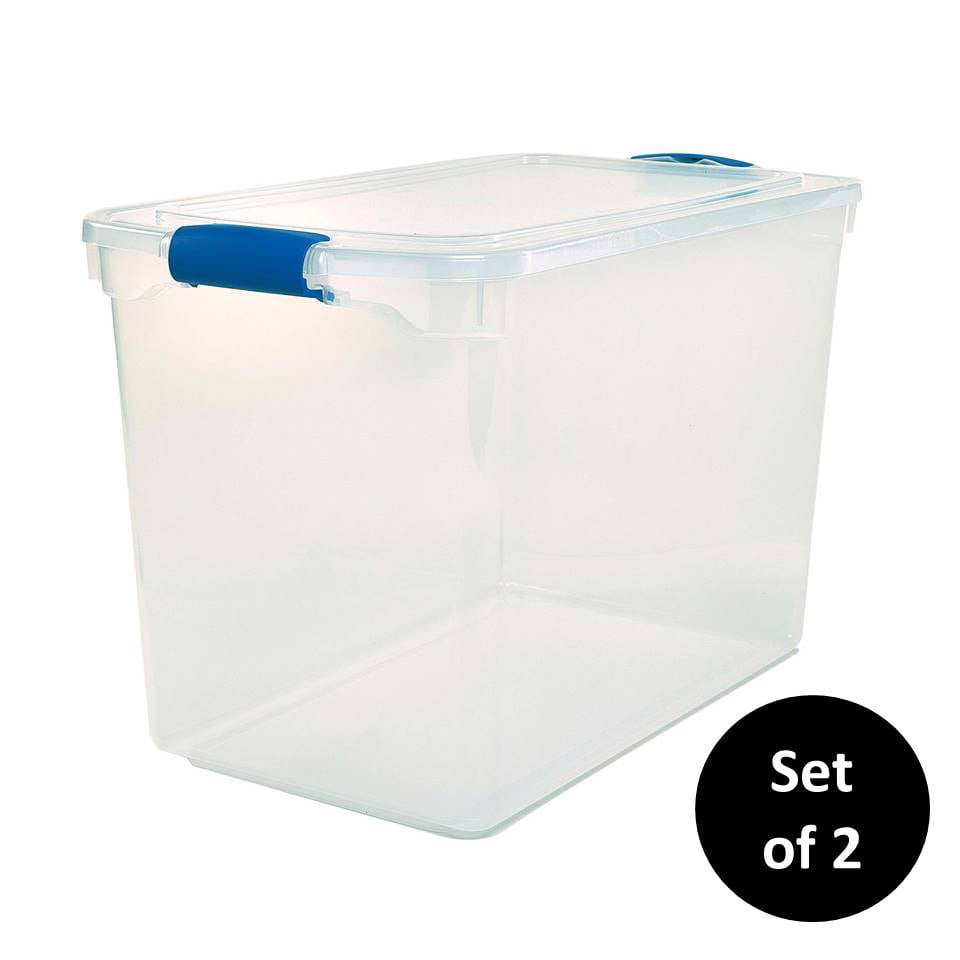 Modular Stackable Storage Bins with Blue Latching Handles,112 Quart Stackable Homz Plastic Storage 2-Pack Clear 