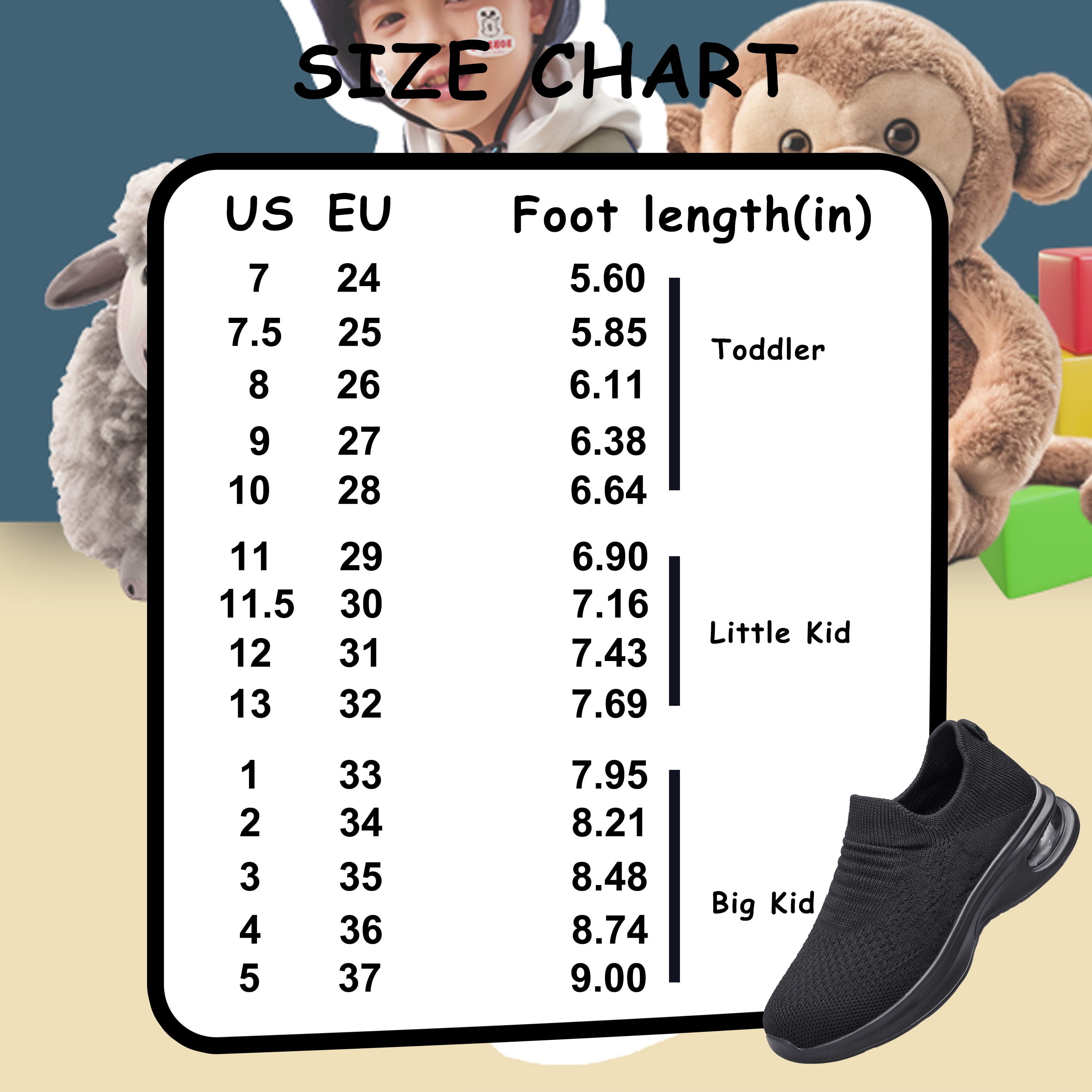 YHOON Kids Sock Shoes Boys Girls Sneakers Athletic Fitness Tennis Walking School Shoes Black Toddler Size 8