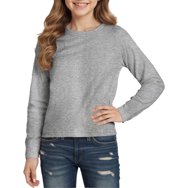SUXIAN T-Shirts Unis Enfants T-Shirts à Manches Longues Enfants Col Rond Automne Hiver Hauts T-Shirts Basiques Coton Col Rond T-Shirts Graphiques Jeunesse Gris 5-6 Ans