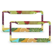 License Plate Frames Tropical Fruits Car Tags Frames Holder 2 PCS Summer Decorative Green Leaf Quality Aluminum Metal License Plate Frame Fits All Car