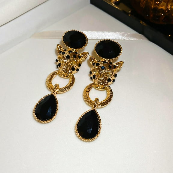 LunaGlo Medieval Style Diamond Cheetah Earrings Light Luxury Fashion Temperament Earrings Retro Personality Earrings