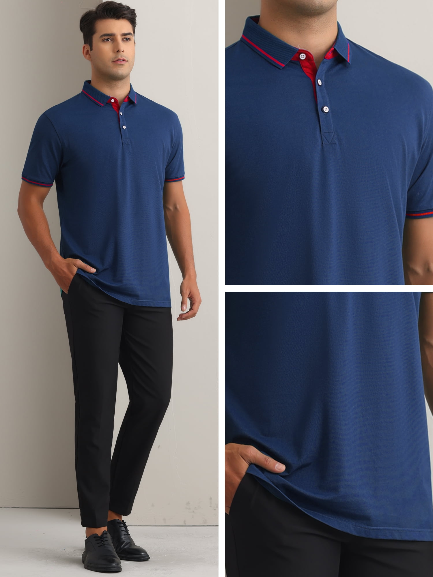 DARING DIVA Men's Polo Short Sleeves Classic Fit Business Summer Golf Shirt S Dark Blue