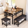 thumbnail image 6 of LinkRomat Dining Room Table Set for 4, 4-Piece Table Set with Upholstered Bench & 2 Short Stools, Rectangular Kitchen Table Set with Storage Rack, 6 of 7