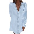 thumbnail image 1 of Vestido con cuello en V, manga larga, estampado de puntos, encaje, color puro, vestido de moda informal para mujer, 1 of 6