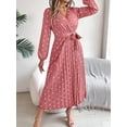 thumbnail image 6 of Women's Tied Polka Dot Long Sleeve Midi Dress 100% Polyester Sheer Bodice Not Lined Elegant Versatile Day to Night, 6 of 21