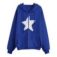 thumbnail image 3 of HAiming Women's Hooded Jacket Star Printed Zip up Solid Color Sweatshirt Fall Casual Loose Pullover Blouse with Pocket, 3 of 5