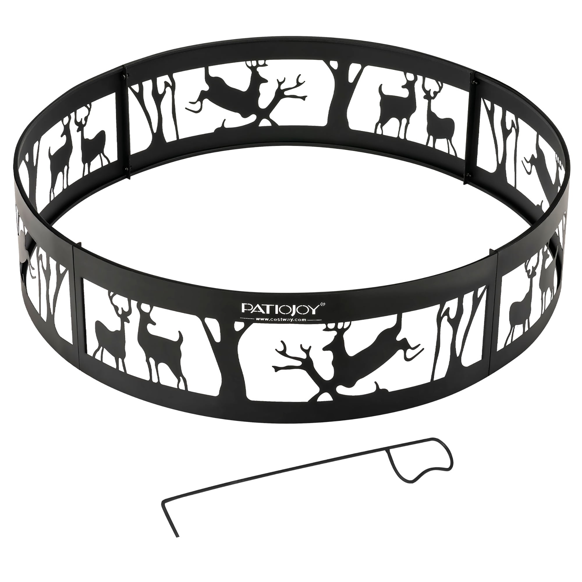 Costway 36'' Metal Fire Pit Ring Deer w/Extra Poker Bonfire Liner for Campfire