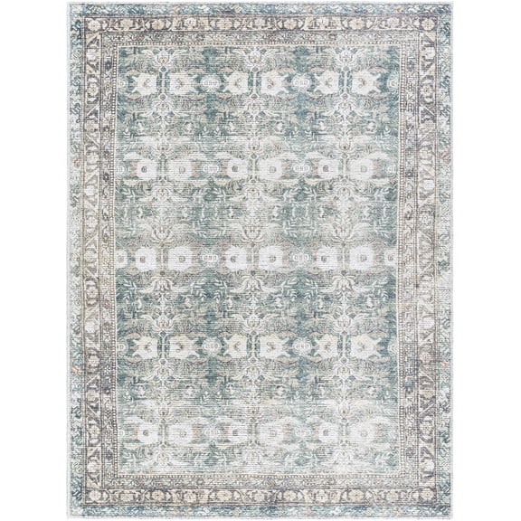 BoutiqueRugs Walta Traditional Area Rug - Machine Washable - Medium Green, Sage, Charcoal - 2' x 2'11"