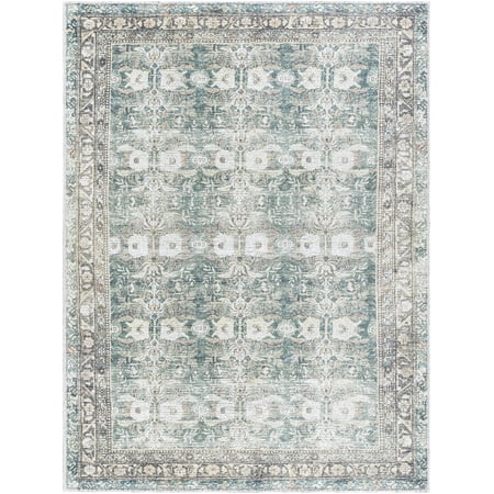 BoutiqueRugs Walta Traditional Area Rug - Machine Washable - Medium Green, Sage, Charcoal - 8'10" x 12'