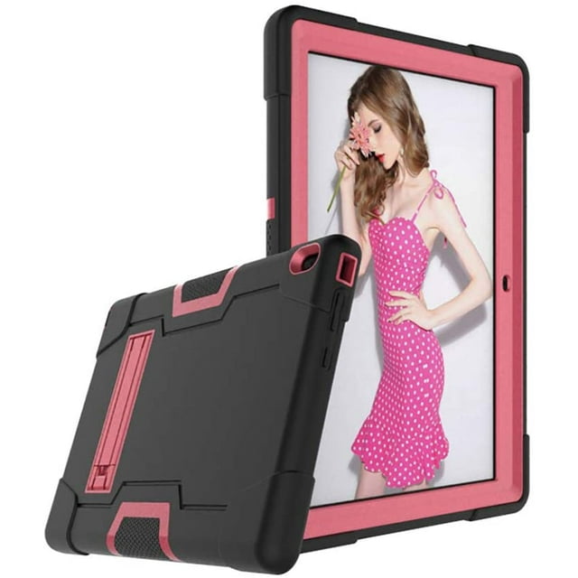 Mignova pour Lenovo Tab E10 (TB-X104F) Étui, Robuste Antichoc Hybride Robuste Armure Rigide Étui de Protection Intégrale (Support Intégré) pour Tablette Lenovo 2018 Tab E 10 10,1 Pouces (Noir/rose)