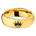 thumbnail image 2 of Tungsten Crown King Queen Heir Band Ring 7mm Men Women Comfort Fit 18k Yellow Gold Dome Polished, 2 of 4