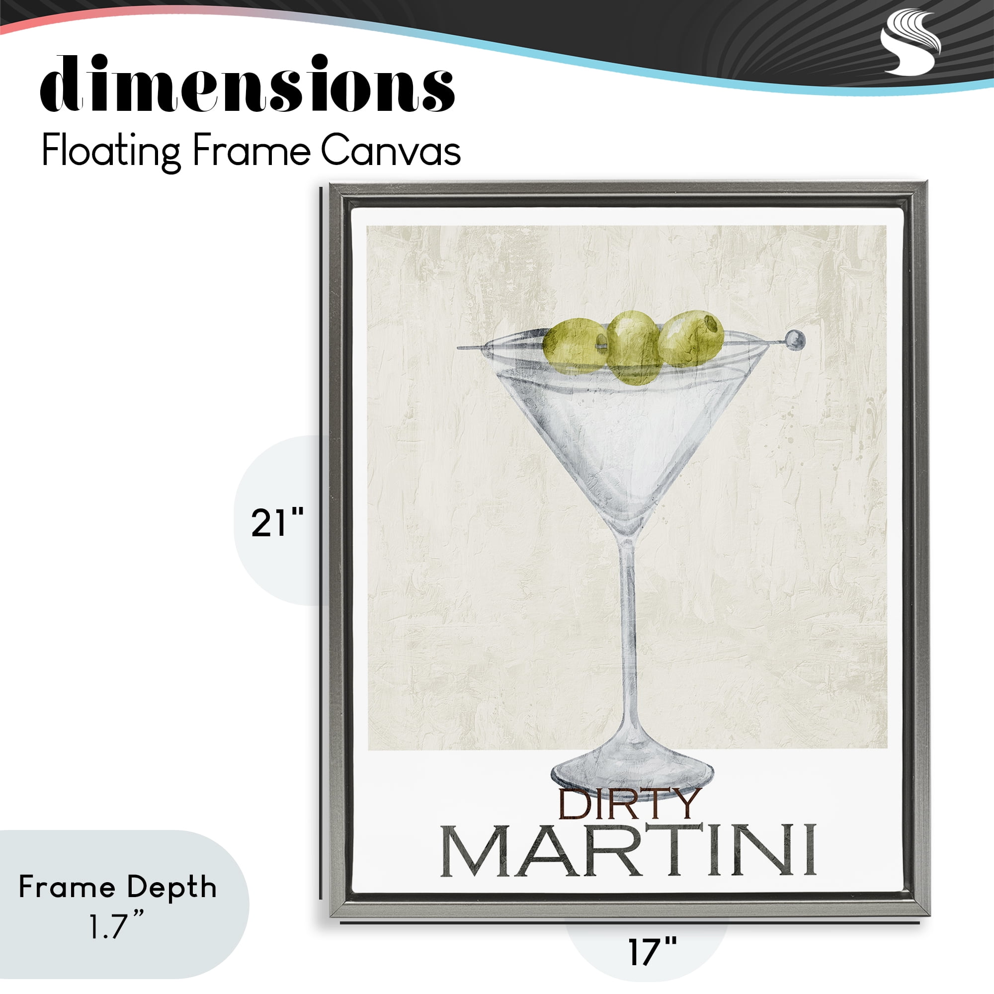 Stupell Industries Dirty Martini Olives Gray Framed Floater Canvas Wall Art, design by Kim Allen
