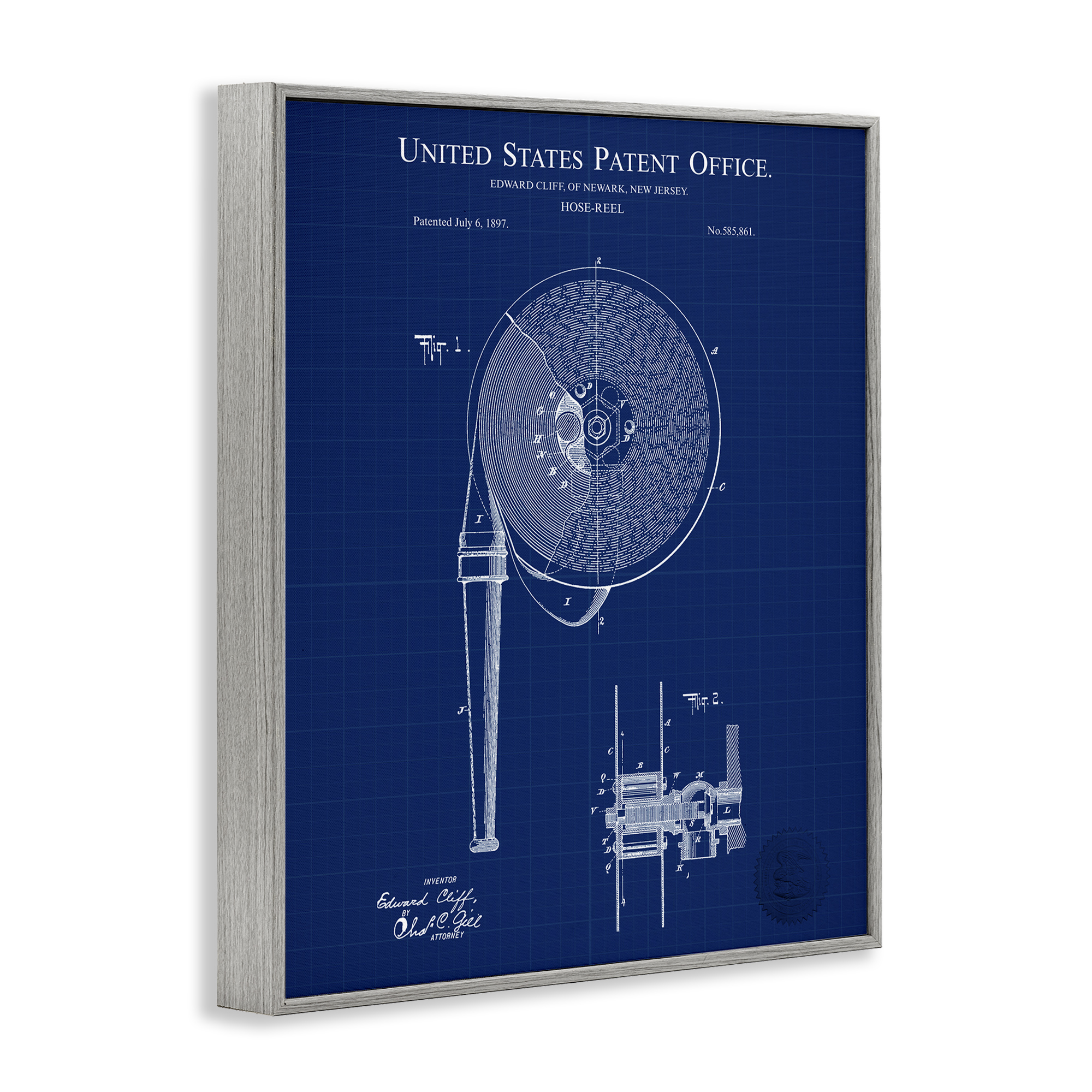 Stupell Industries Hose Reel Blueprint Typography Painting Gray Framed Art Print Wall Art, 11 x 14