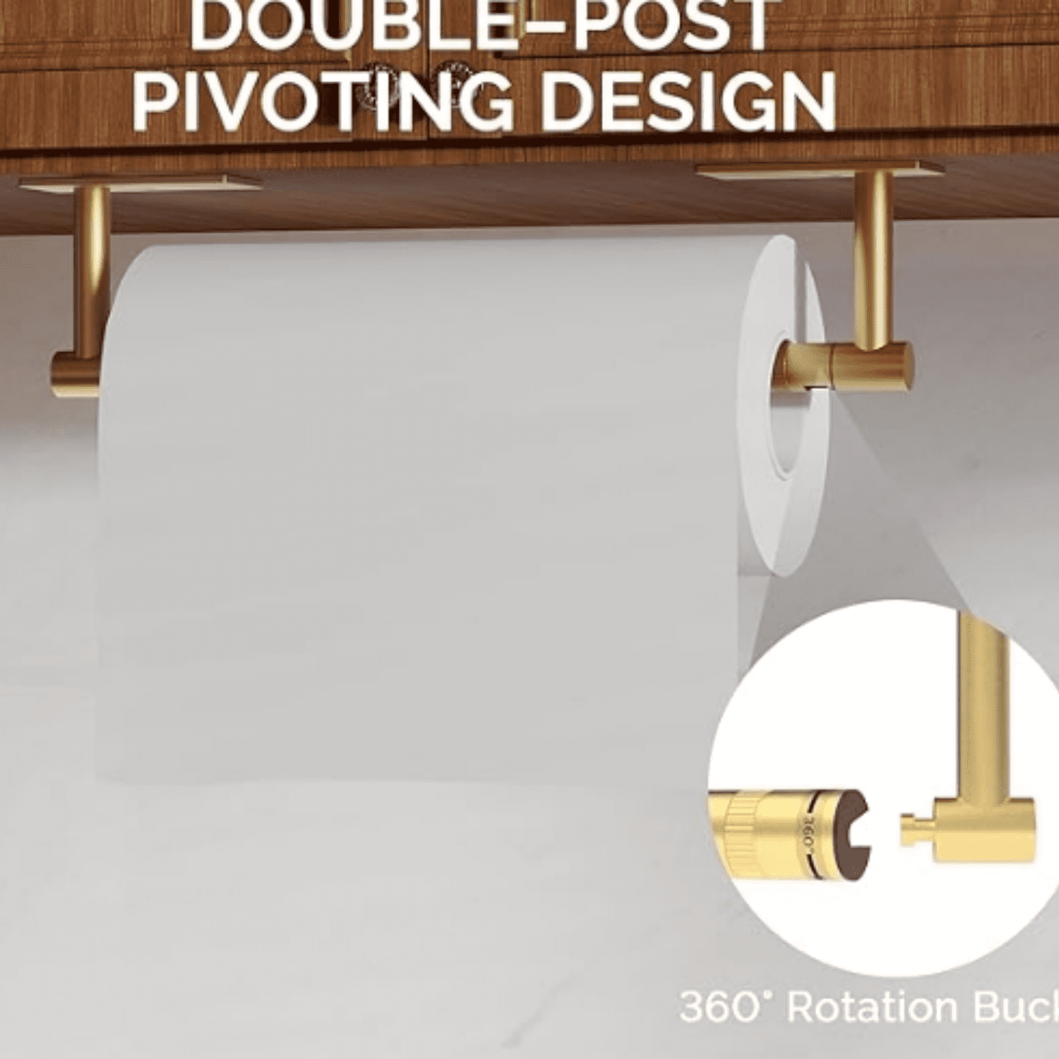 Paper Towel Holder Under Cabinet, Self Adhesive or Wall Mounted SUS304 Stainless Steel Paper Towel Holder for Kitchen, Bathroom, Farmhouse, Barbecue and Laundry (Bed Gold)