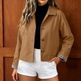 thumbnail image 6 of Women's Twill Button Down Cropped Jackets Fall Lapel Collar Rolled Long Sleeve Trendy Casual Crop Coats XS-XL, 6 of 7