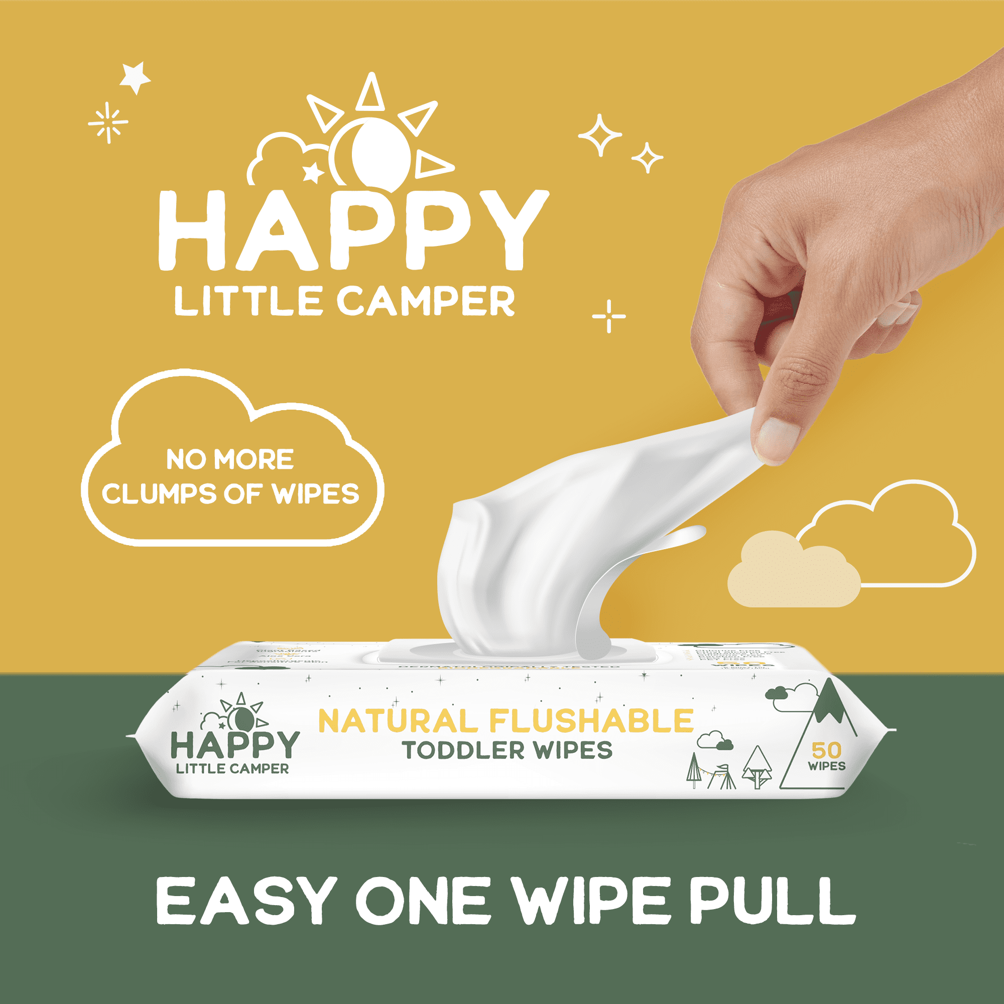 Happy Little Camper Natural Flushable Wipes Unscented 600 Count (12x 50ct)