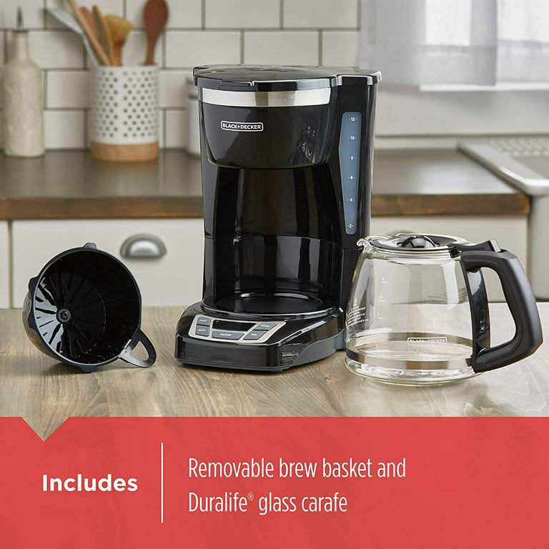  Black+Decker CM1160B 12-Cup Programmable Coffee Maker, Black/Stainless  Steel: Home & Kitchen
