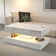 thumbnail image 4 of Sesslife White LED Coffee Table with 2 Storage Drawers, 39" Rectangular Center Table for Living Room Bedroom, Modern 2-Tier Coffee Tables w/Open Display Shelf, App/Remote Control, 4 of 9