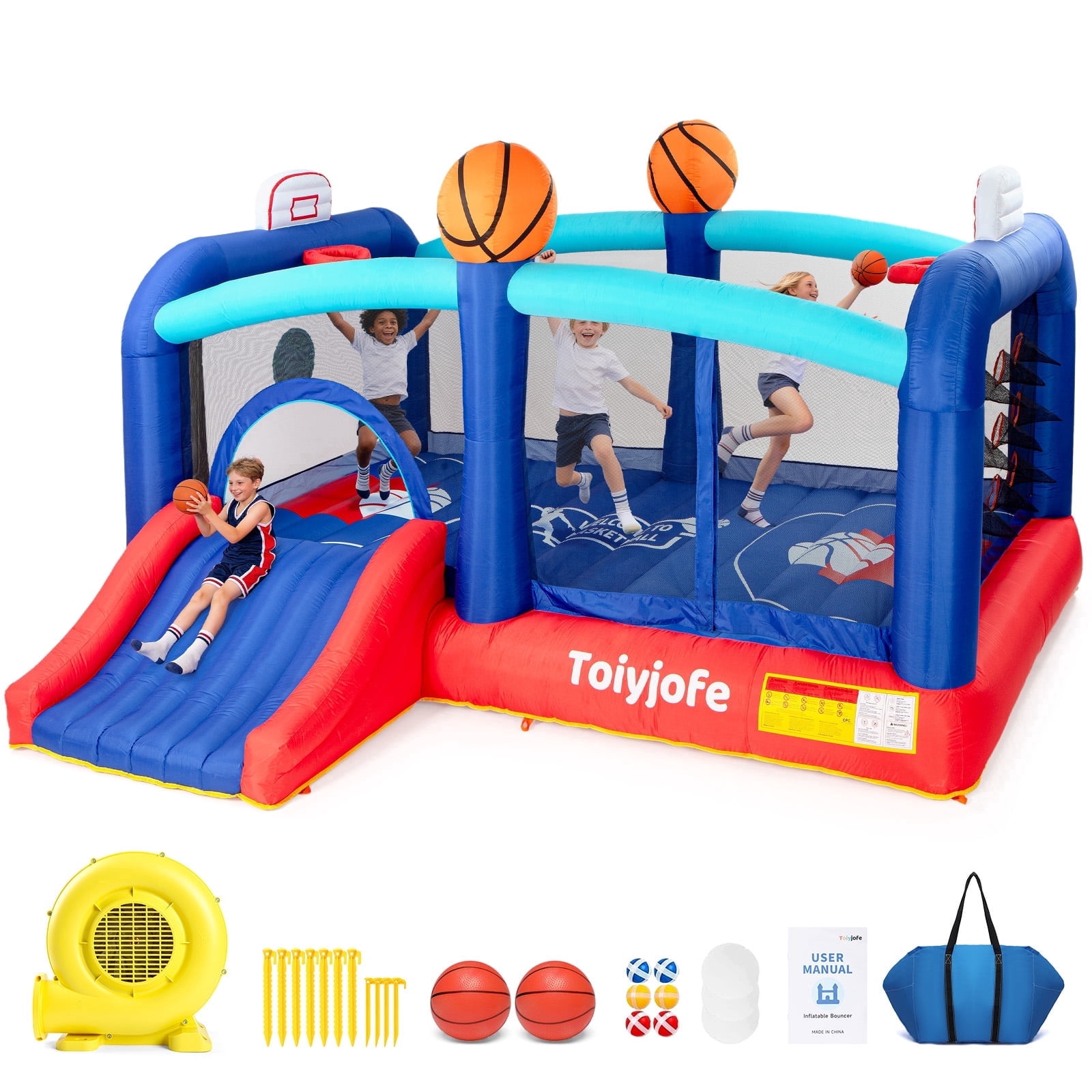 Toiyjofe Large Bounce House for Big Kids 8-12, Basketball Inflatable Bouncer with Slide for Outdoor Party, 16 x 13 FT, GFCI Blower Included
