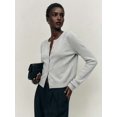 thumbnail image 5 of Women Crew Neck Drop Shoulder Button Down Cropped Knit Cardigan White Flower Ash M, 5 of 7