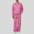 thumbnail image 2 of Men's 2 Piece Outfits Sweatsuits Long Sleeve Crew Neck Pullover Sweatshirt Wide Leg Sweatpants Casual Baggy Tracksuit (S, Pink), 2 of 9