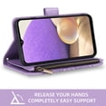 thumbnail image 6 of Compatible with Samsung Galaxy A32 5G 2021 6.5 inch Wallet Phone Case and Tempered Glass Screen Protector Flower Faux Leather Flip Credit Card Holder Stand Zipper Cell Cover for M32 SM-A326U Purple, 6 of 9