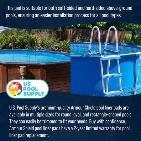 U.S. Pool Supply Armour Shield 18-Foot x 34-Foot Oval Heavy Duty Pool Liner Pad for Above Ground Swimming Pools - Protects Pool Liner, Prevents Punctures, Weed Barrier, Eco-Friendly Extends Liner Life