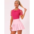 thumbnail image 2 of Blusa de Manga Corta Allegra K Cuello Peter Pan Lunares Manga de Malla Rosa Caliente XL, 2 of 6